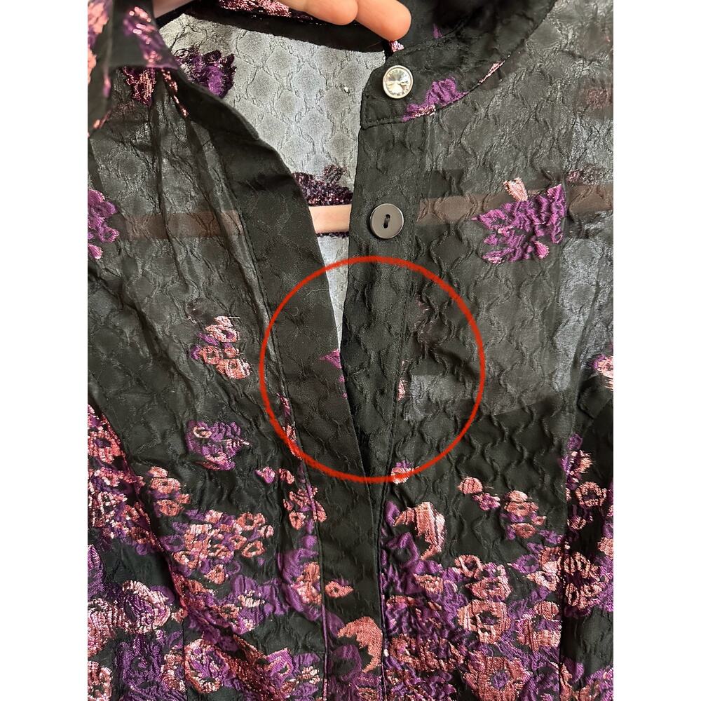 Rickie Freeman Teri Jon Metallic Jacquard Shirt Dress Floral‎ Print Size S 4/6 - Picture 9 of 16